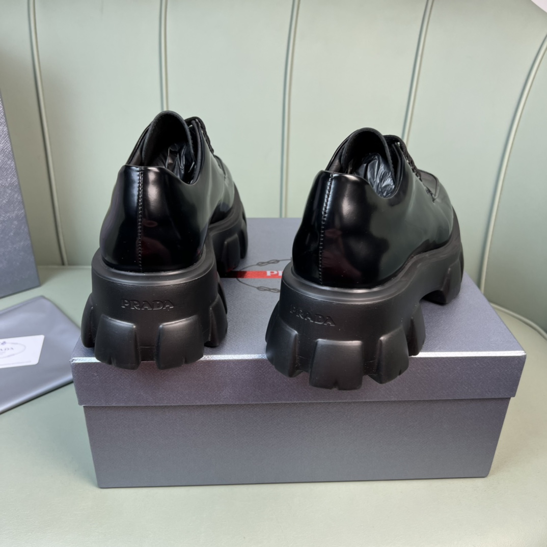 Prada Monolith Brushed Leather Lace-Up Shoes - DesignerGu