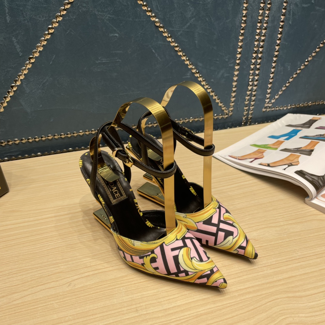 Fendi x Versace Fendace Printed Silk High-Heeled Slingbacks - DesignerGu