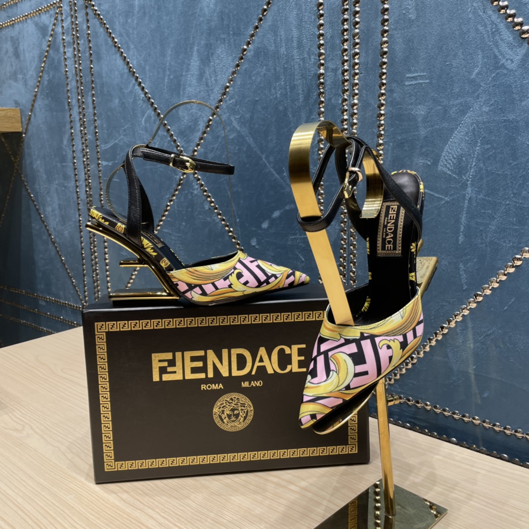 Fendi x Versace Fendace Printed Silk High-Heeled Slingbacks - DesignerGu