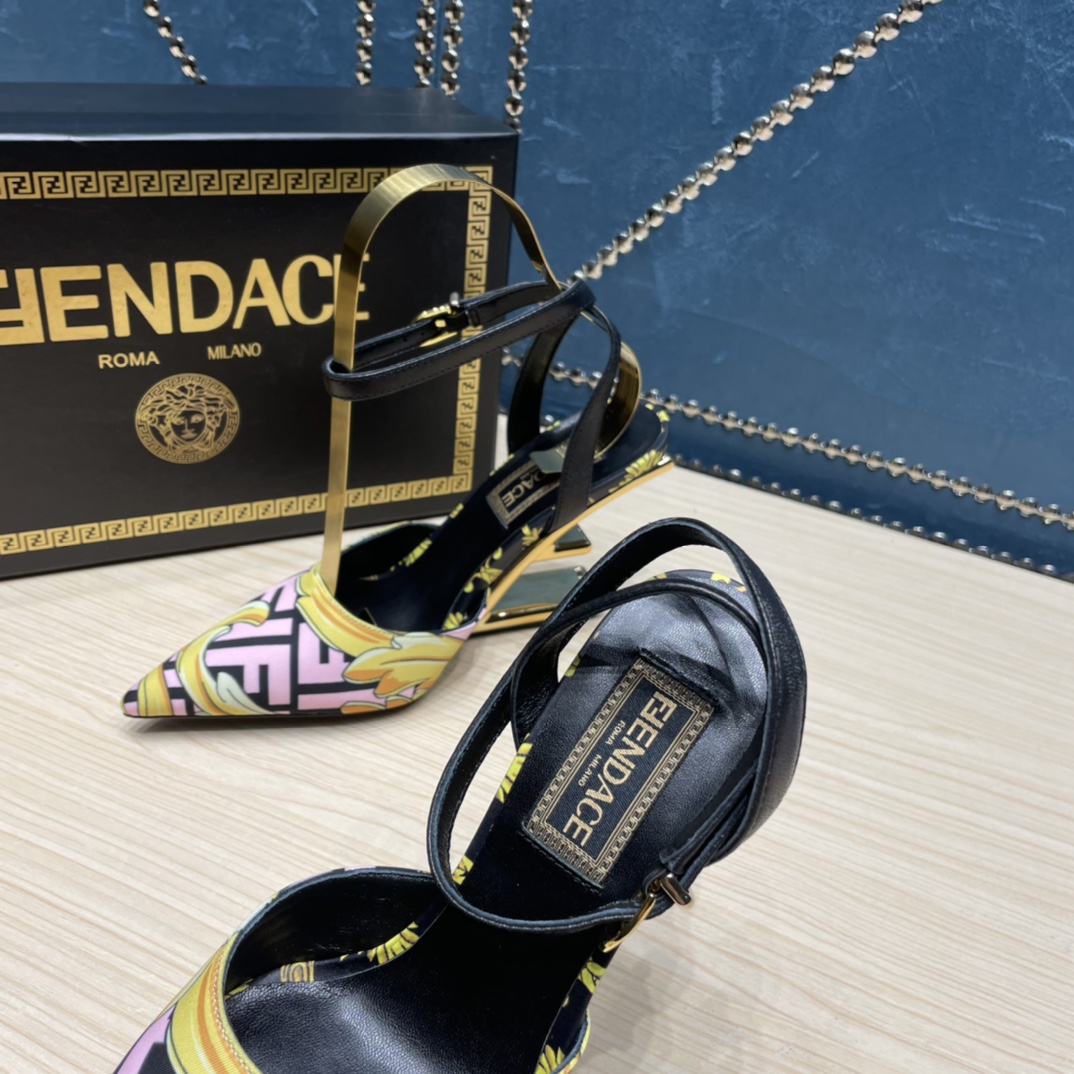 Fendi x Versace Fendace Printed Silk High-Heeled Slingbacks - DesignerGu