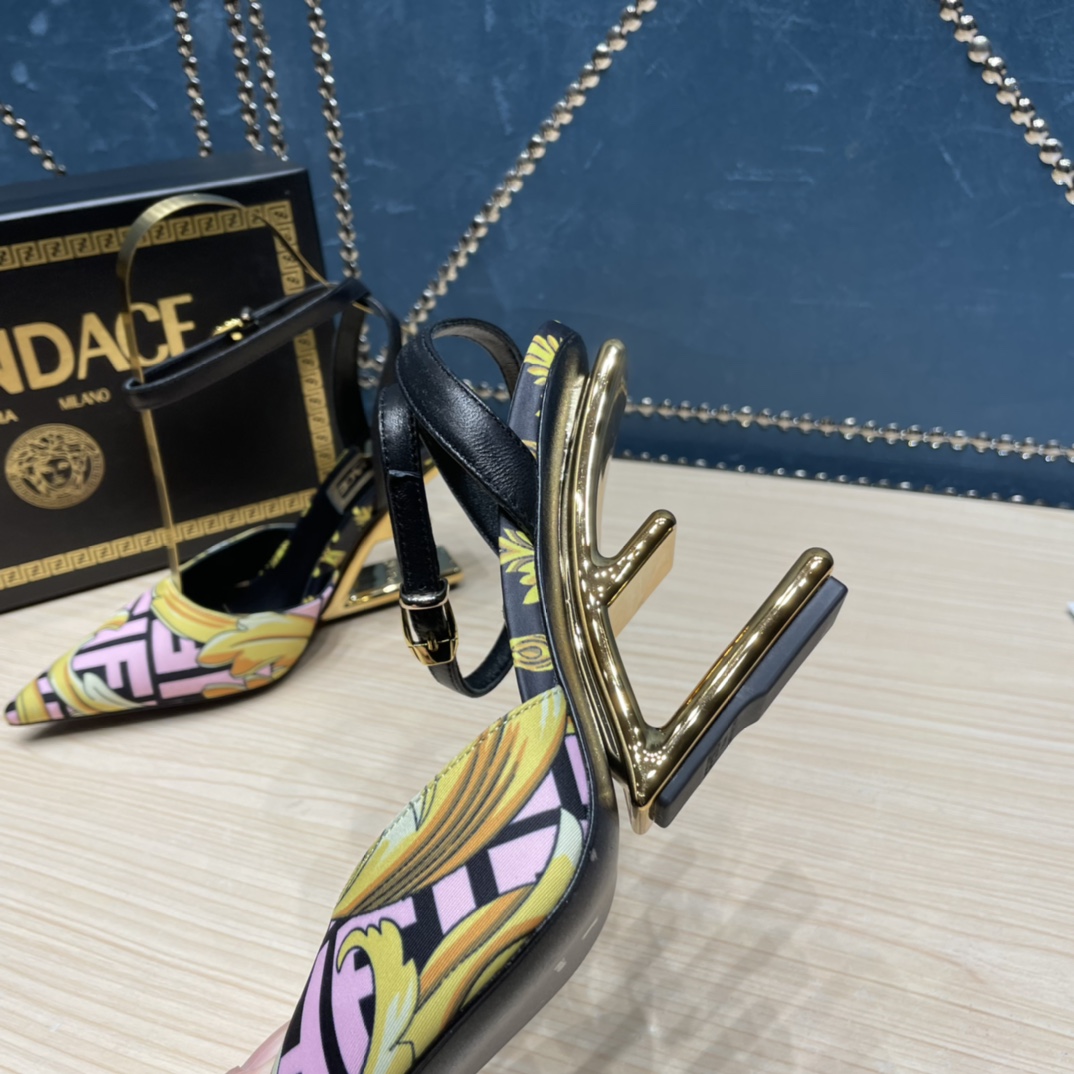 Fendi x Versace Fendace Printed Silk High-Heeled Slingbacks - DesignerGu