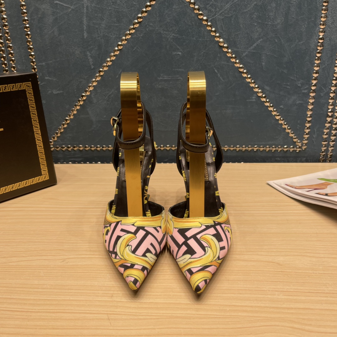 Fendi x Versace Fendace Printed Silk High-Heeled Slingbacks - DesignerGu