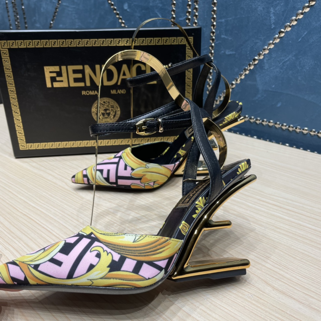 Fendi x Versace Fendace Printed Silk High-Heeled Slingbacks - DesignerGu