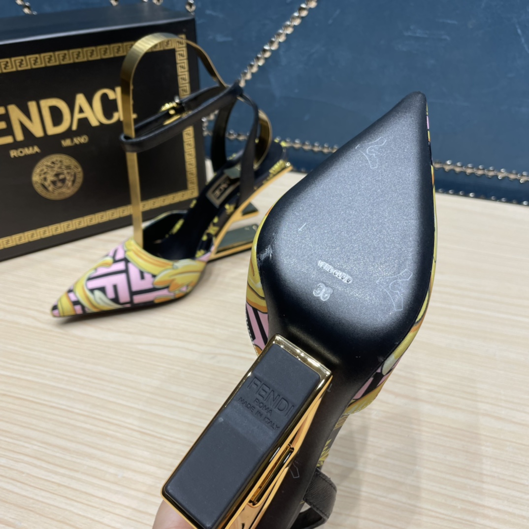 Fendi x Versace Fendace Printed Silk High-Heeled Slingbacks - DesignerGu