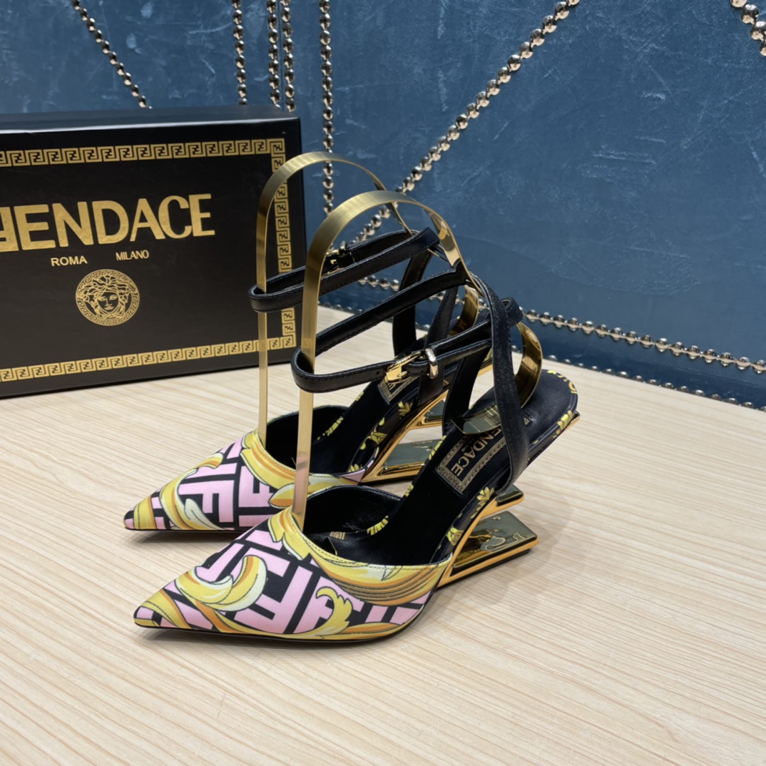 Fendi x Versace Fendace Printed Silk High-Heeled Slingbacks - DesignerGu