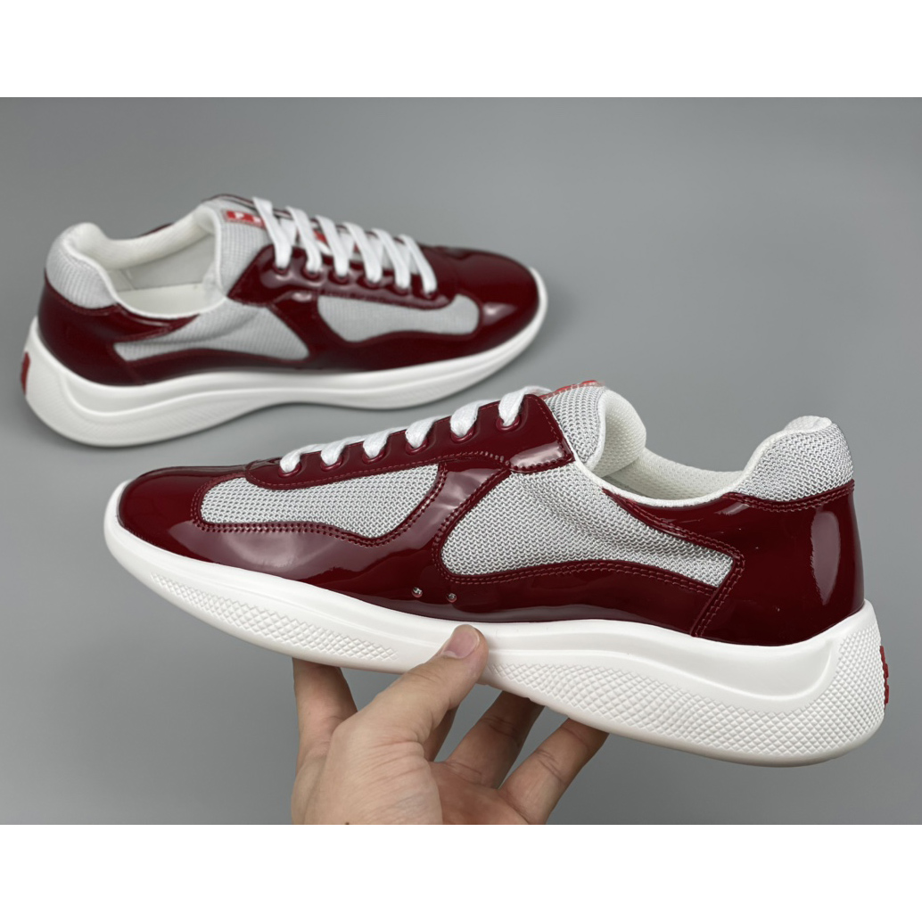 Prada Male America's Cup Sneaker In Ruby Red/White - DesignerGu