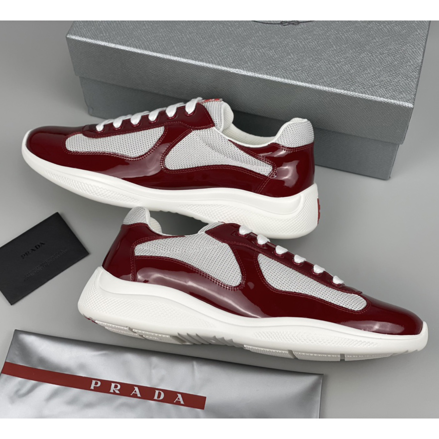 Prada Male America's Cup Sneaker In Ruby Red/White - DesignerGu