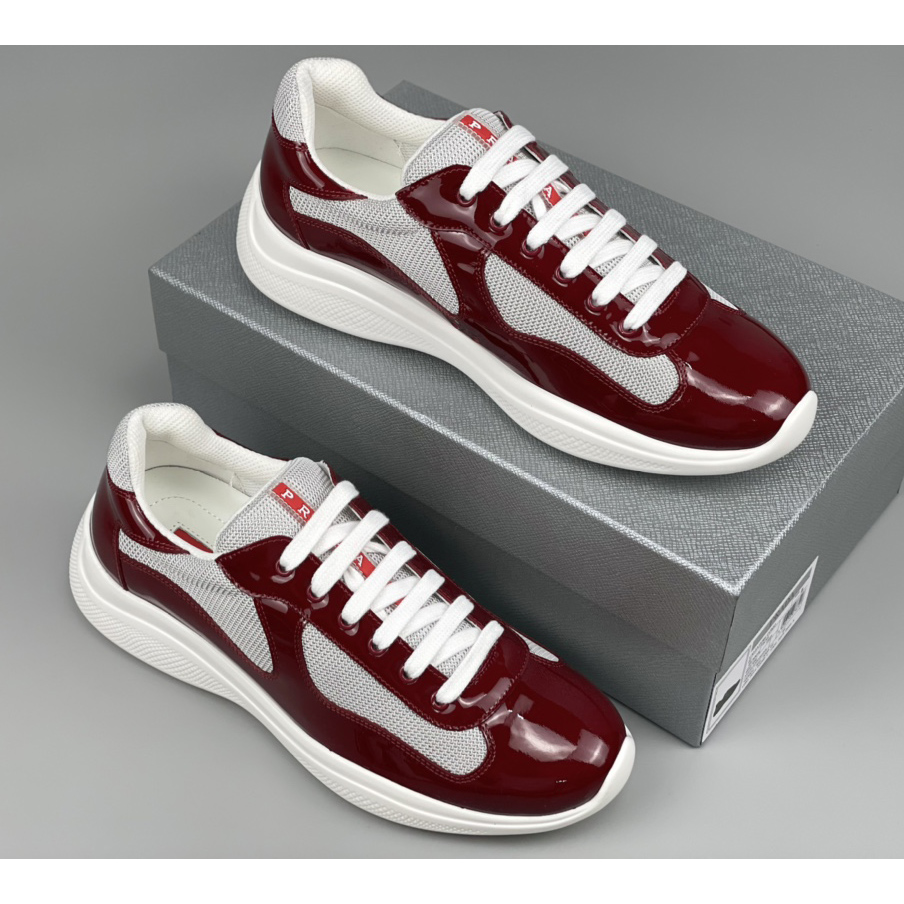 Prada Male America's Cup Sneaker In Ruby Red/White - DesignerGu