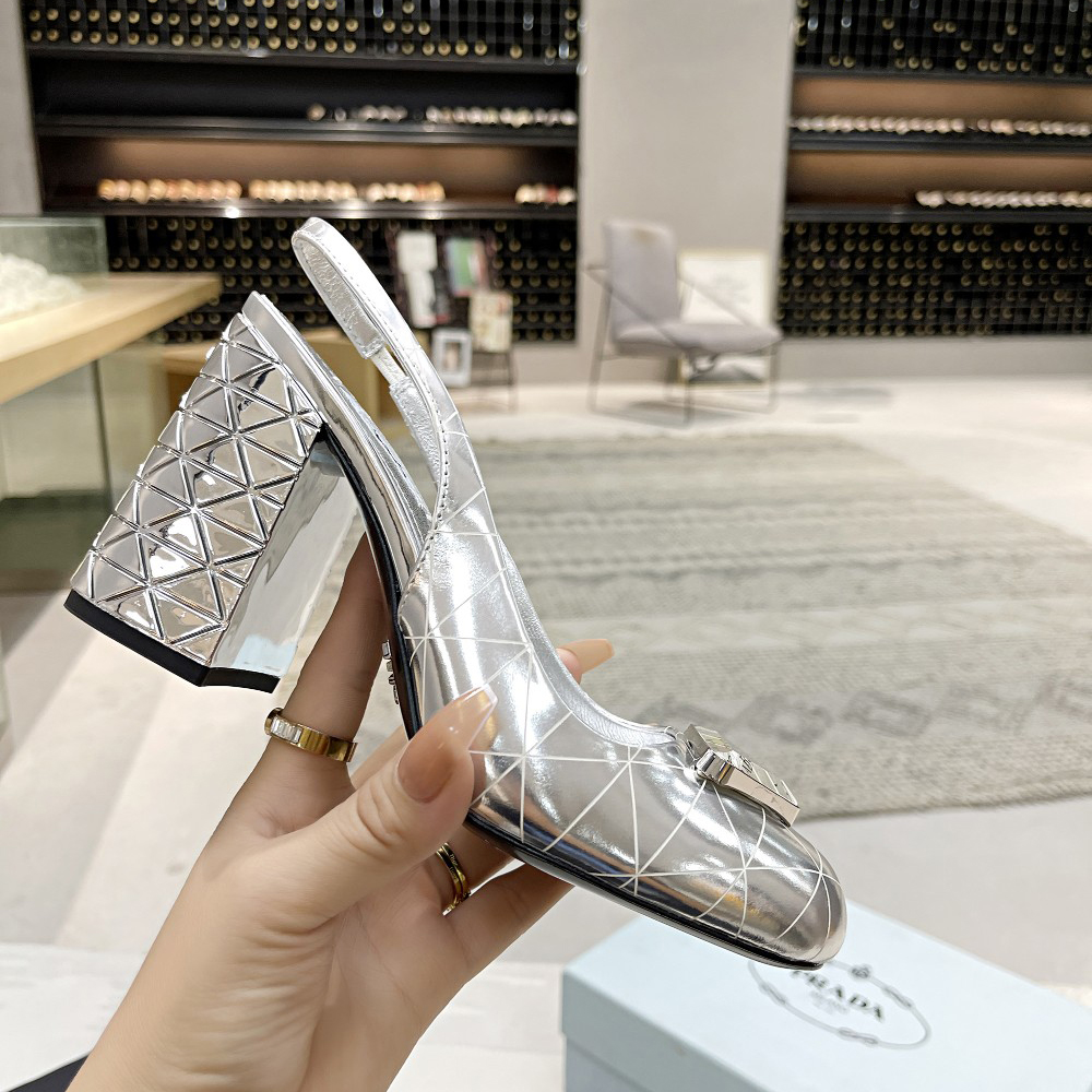 Prada Metallic Leather Slingback Pumps - DesignerGu