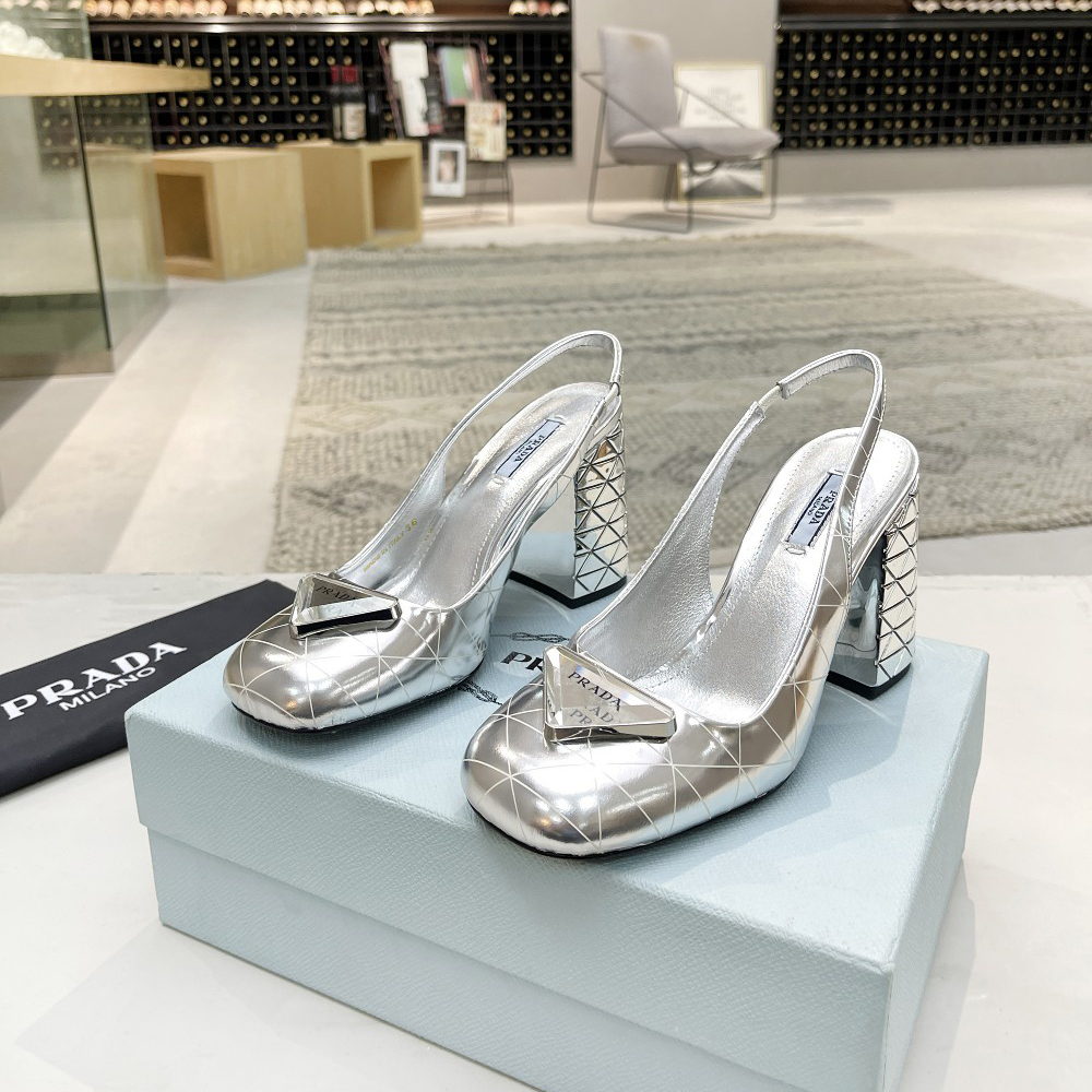 Prada Metallic Leather Slingback Pumps - DesignerGu