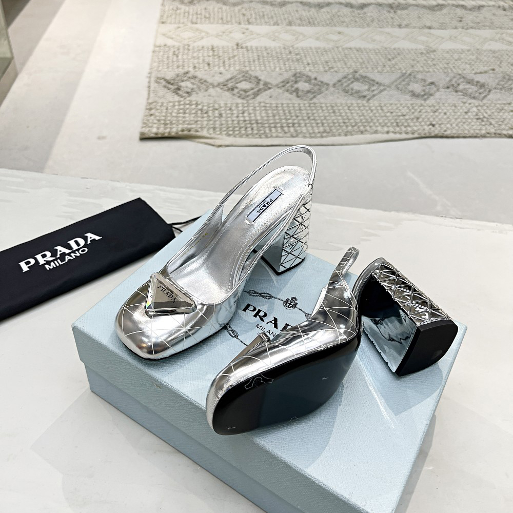 Prada Metallic Leather Slingback Pumps - DesignerGu