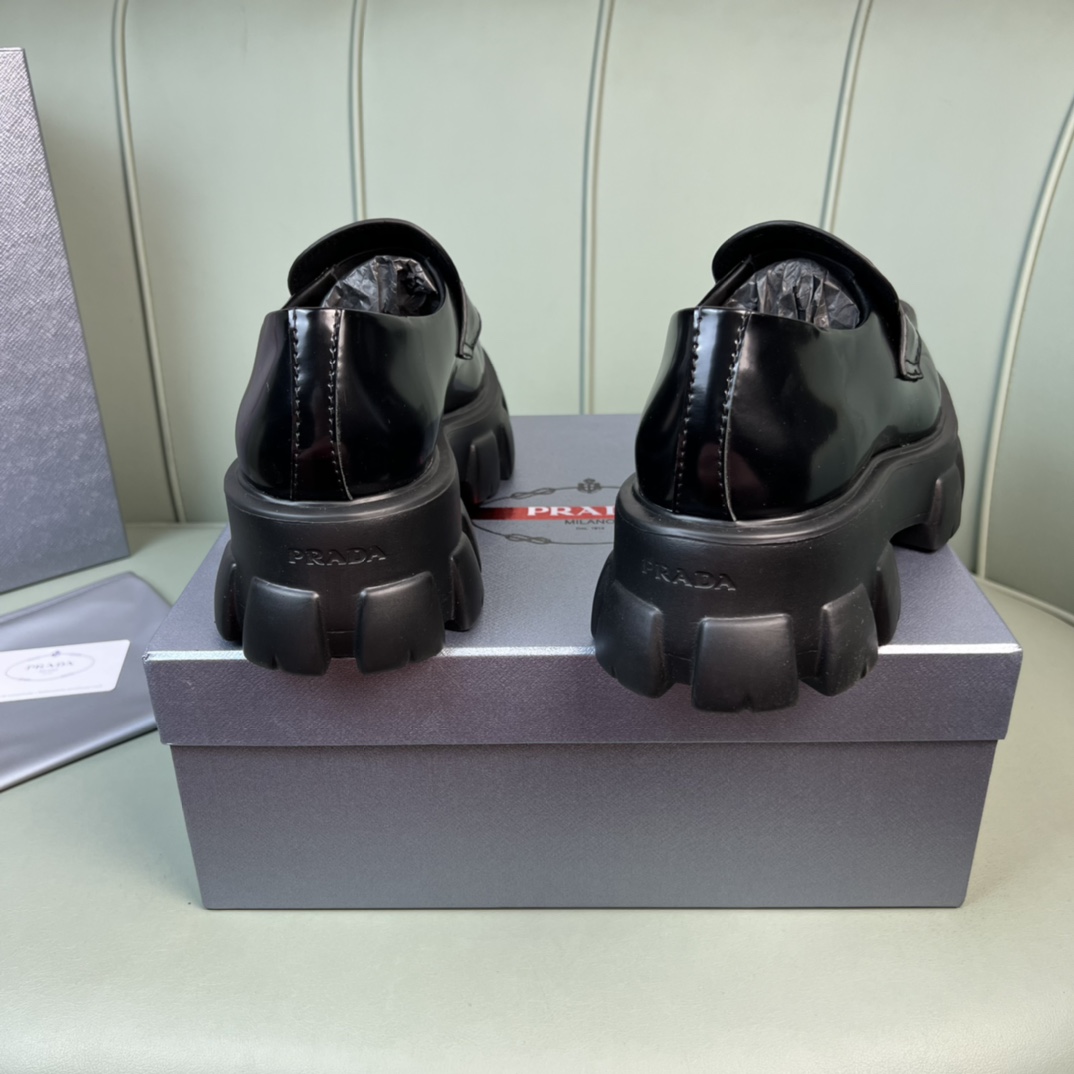 Prada Monolith Brushed Leather Loafers - DesignerGu