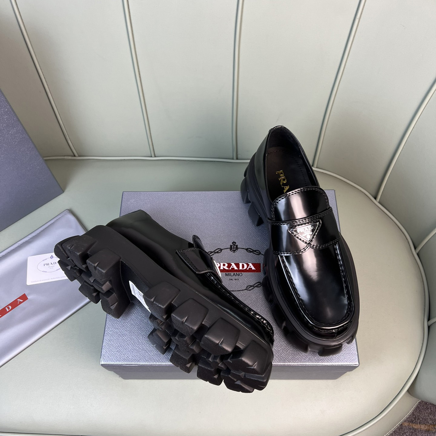 Prada Monolith Brushed Leather Loafers - DesignerGu