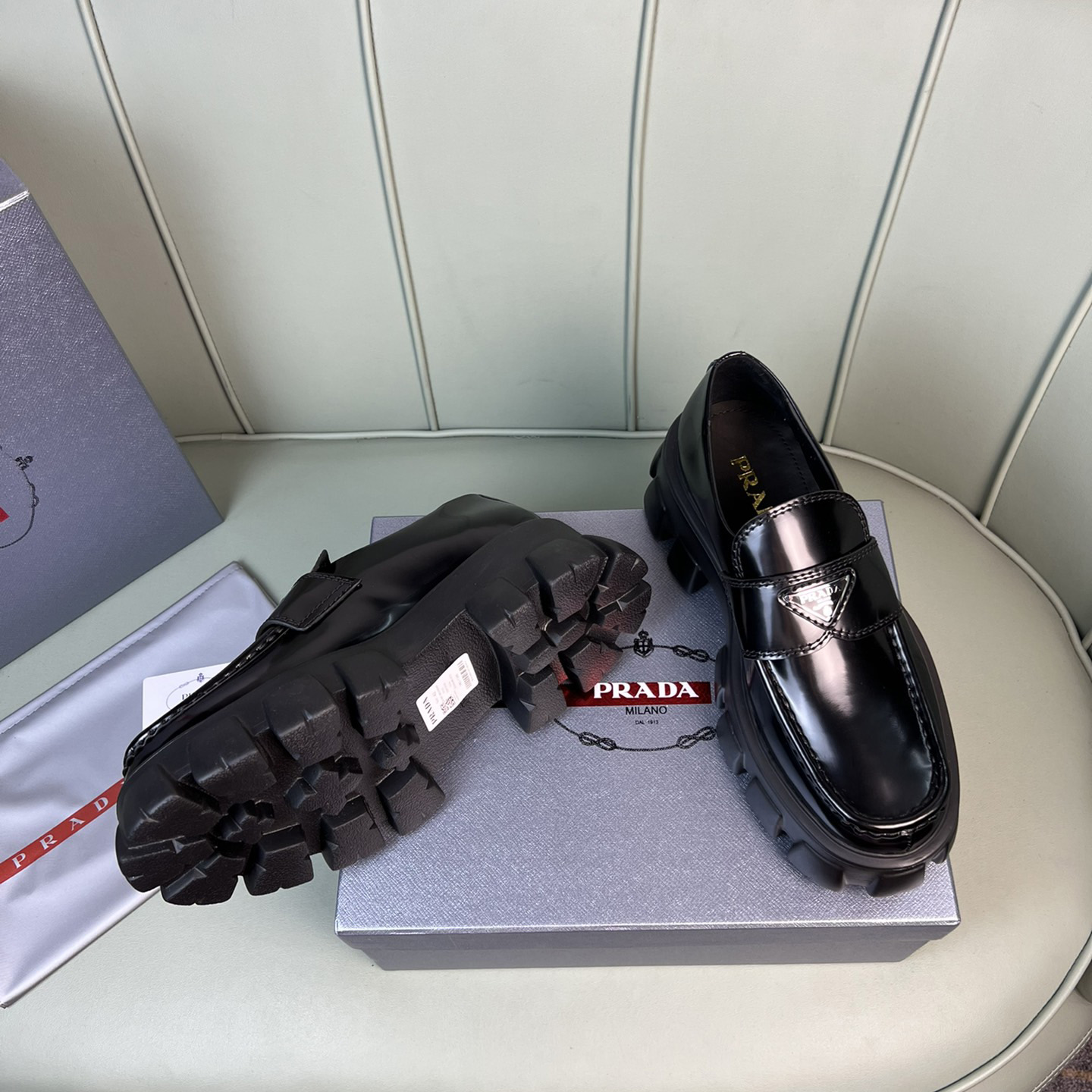 Prada Monolith Brushed Leather Loafers - DesignerGu