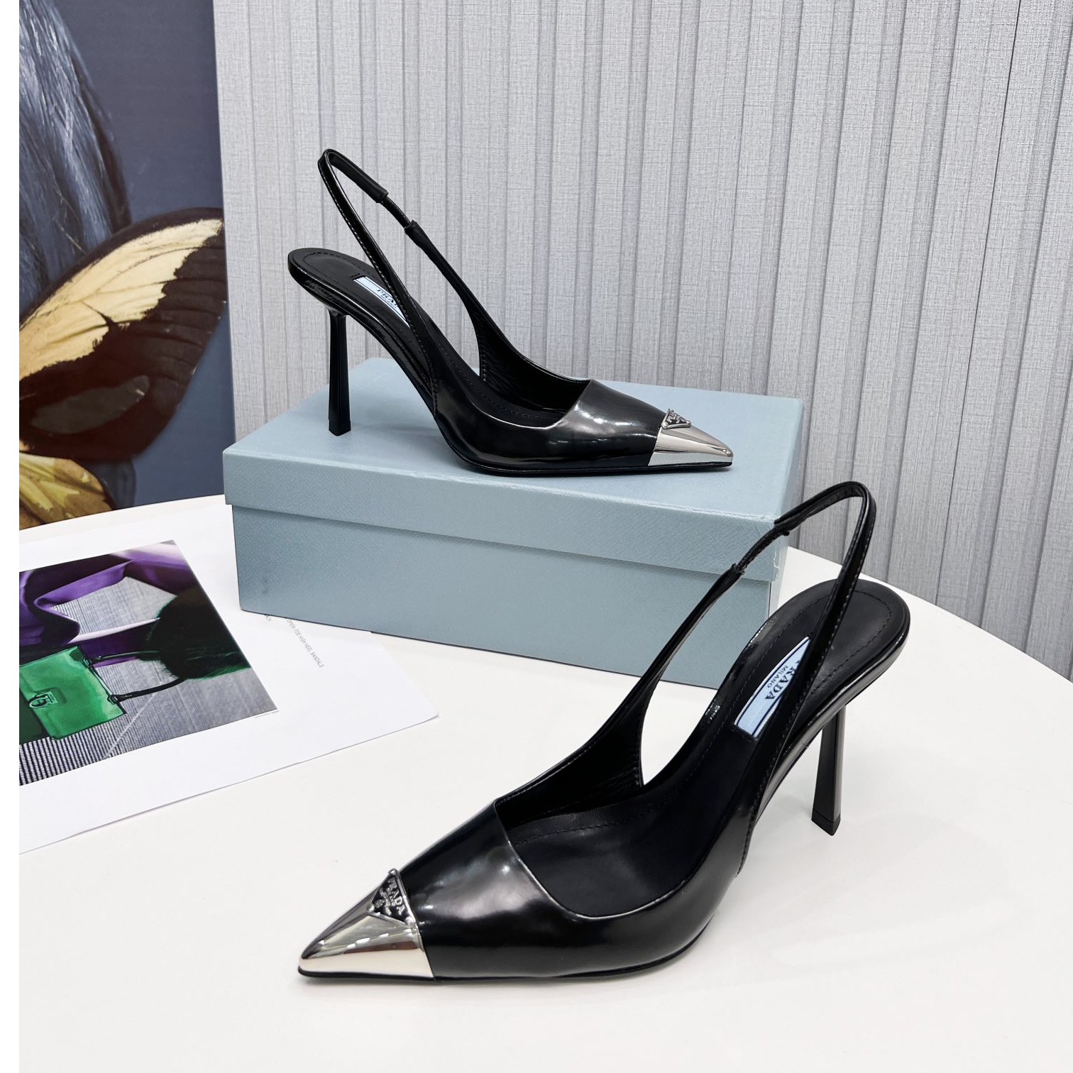 Prada Brushed Leather Slingback Pumps  - DesignerGu