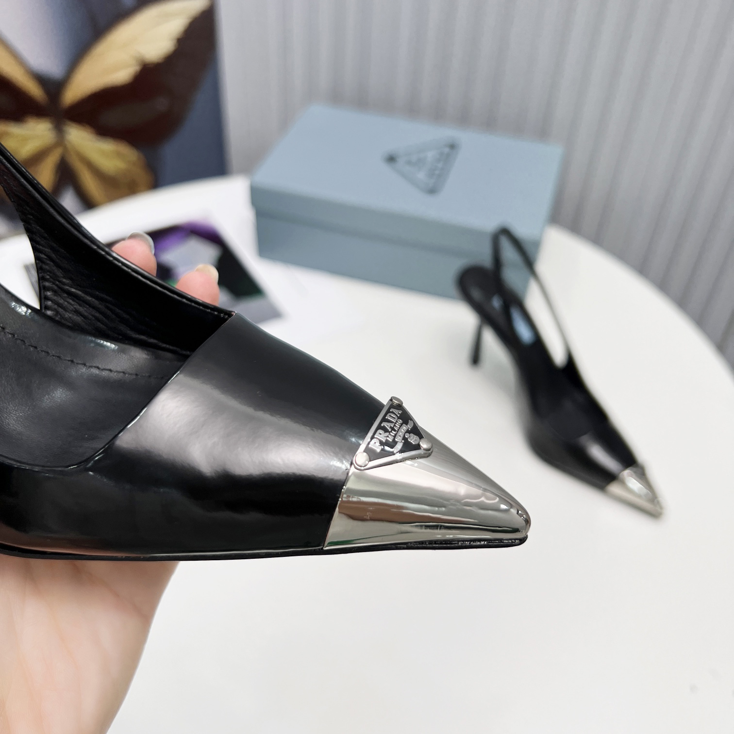 Prada Brushed Leather Slingback Pumps  - DesignerGu