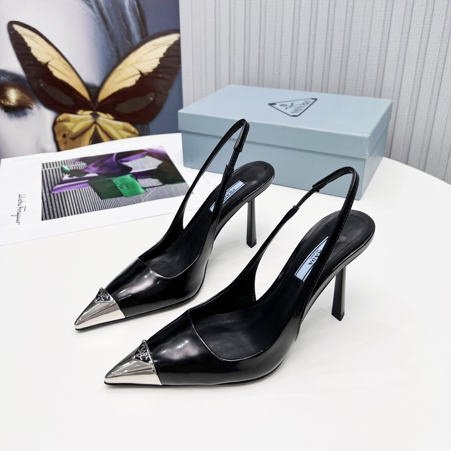 Prada Brushed Leather Slingback Pumps  - DesignerGu