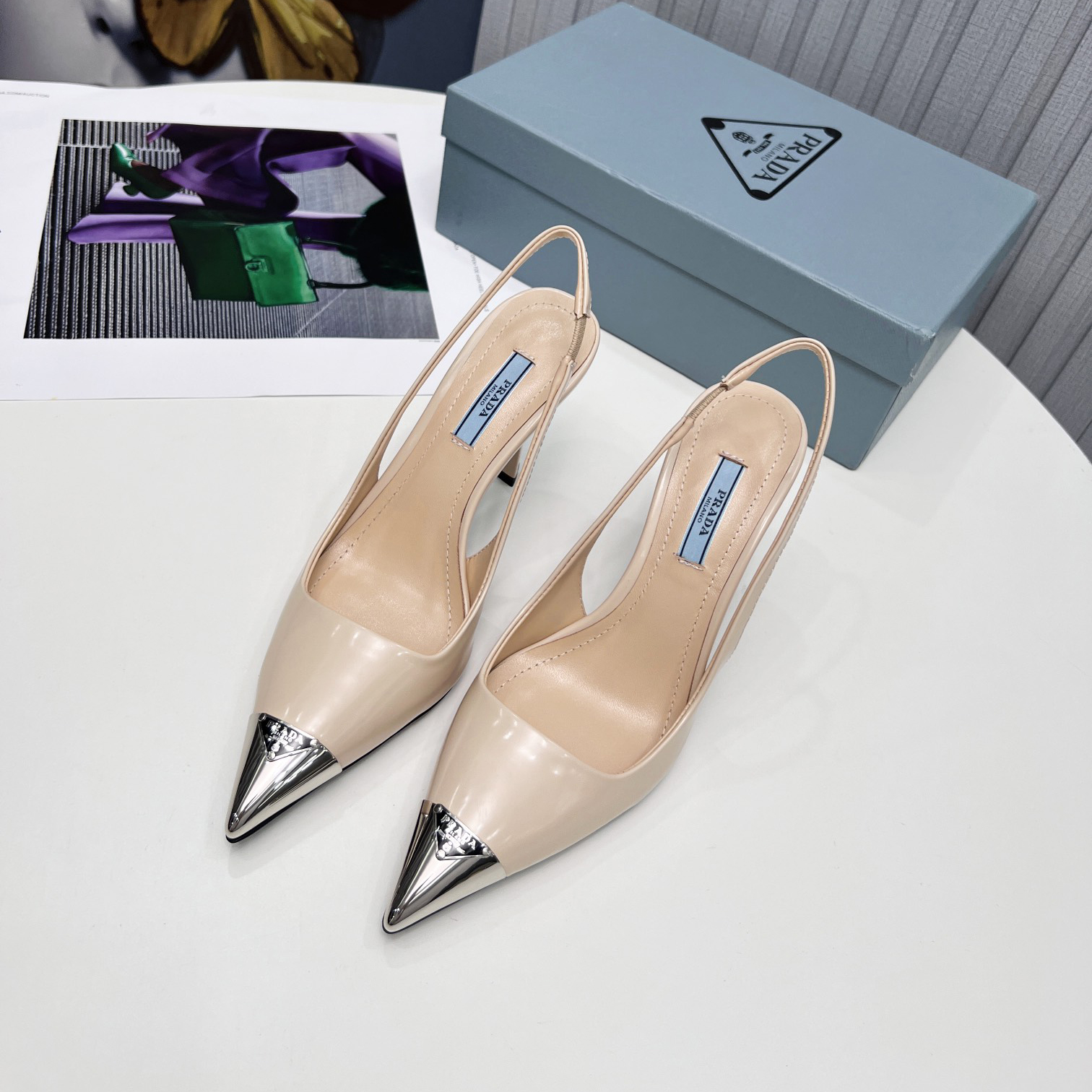 Prada Brushed Leather Slingback Pumps  - DesignerGu