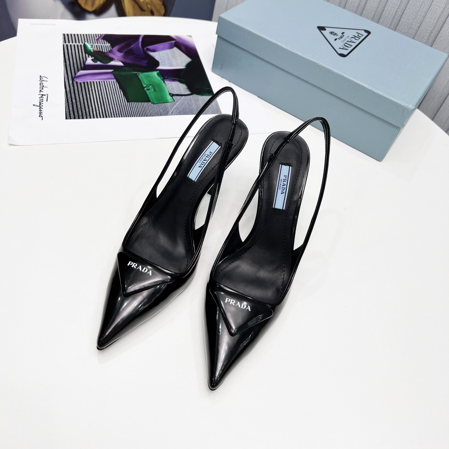 Prada Brushed Leather Slingback Pumps - DesignerGu