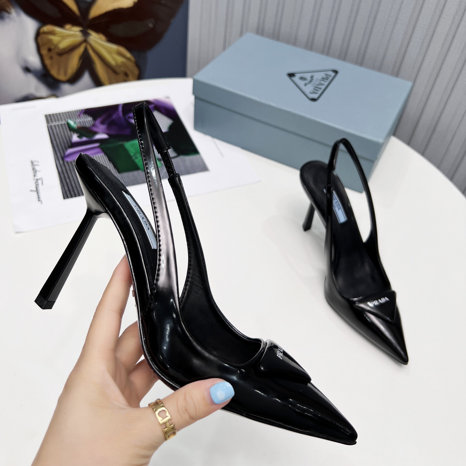 Prada Brushed Leather Slingback Pumps - DesignerGu