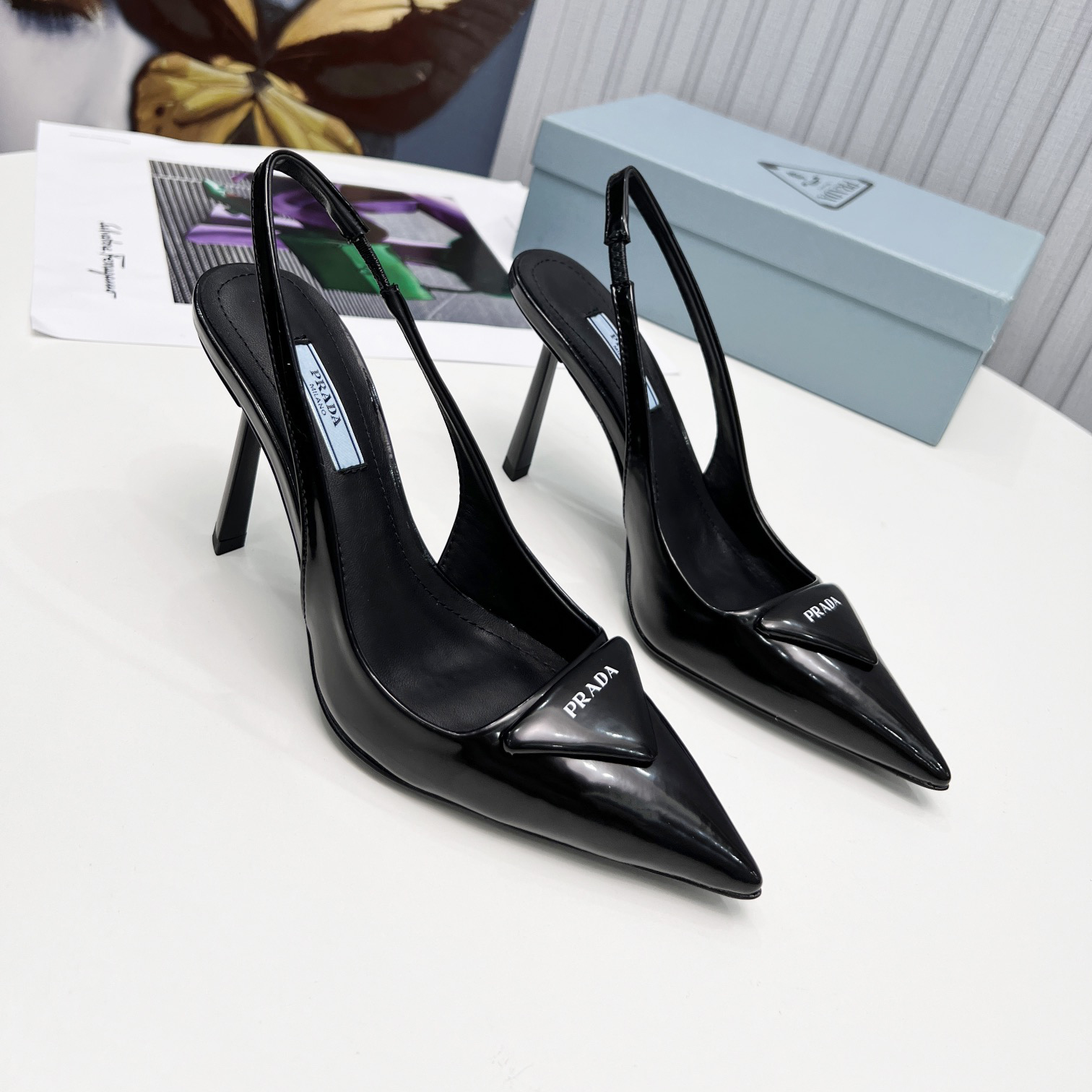 Prada Brushed Leather Slingback Pumps - DesignerGu