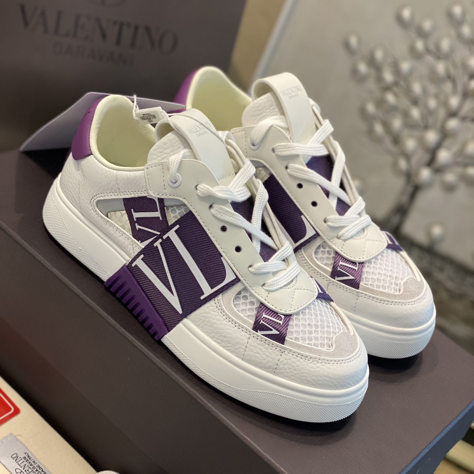 Valenti Low-Top Calfskin And Mesh VL7N Sneaker With Bands - DesignerGu