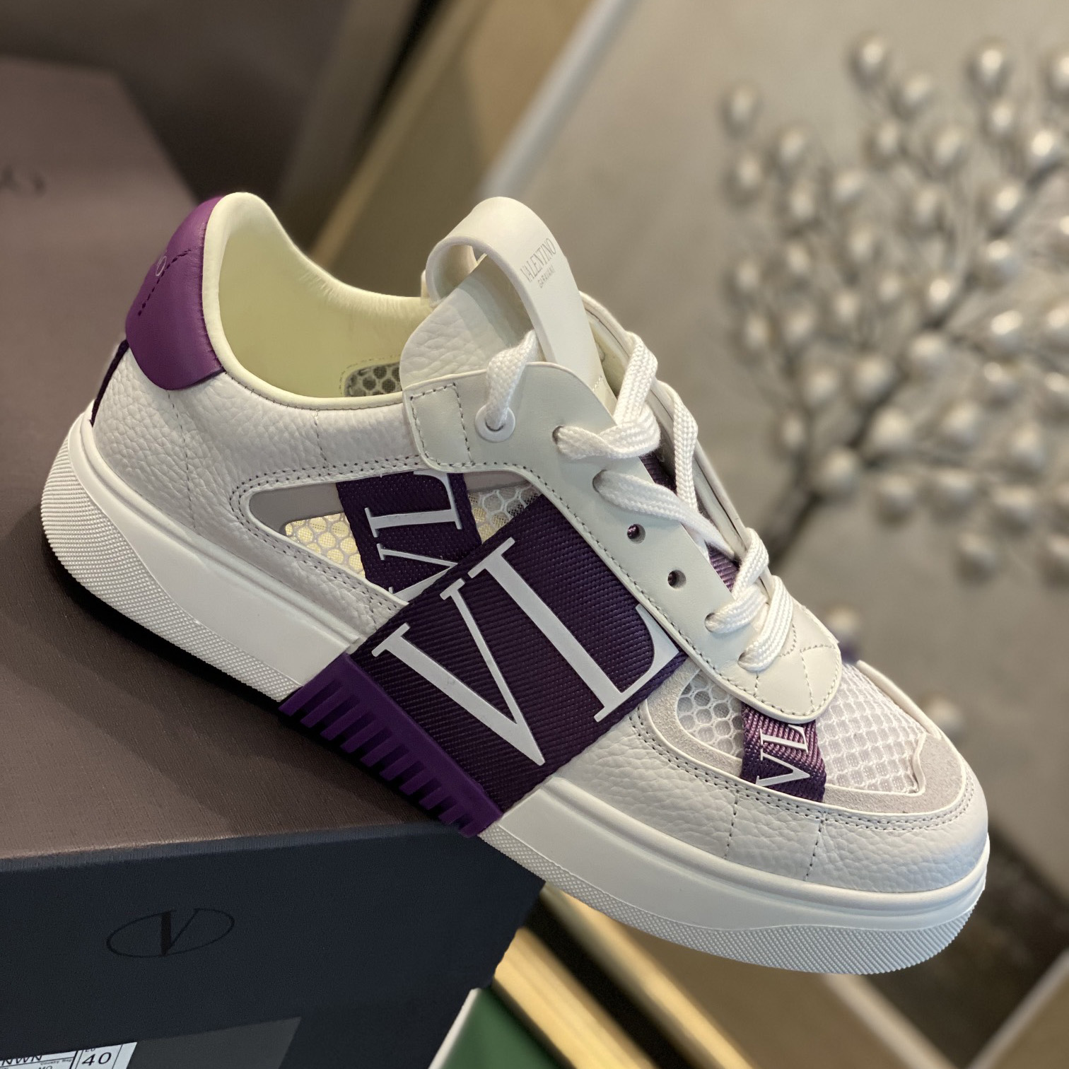 Valenti Low-Top Calfskin And Mesh VL7N Sneaker With Bands - DesignerGu