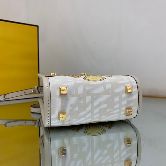 Versace x Fendi Mini Sunshine Shopper Fendace Printed White Leather Mini Bag(13-18-6.5cm) - DesignerGu