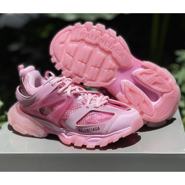 Balenciaga Track Sneaker Clear Sole In Pink Mesh And Nylon - DesignerGu