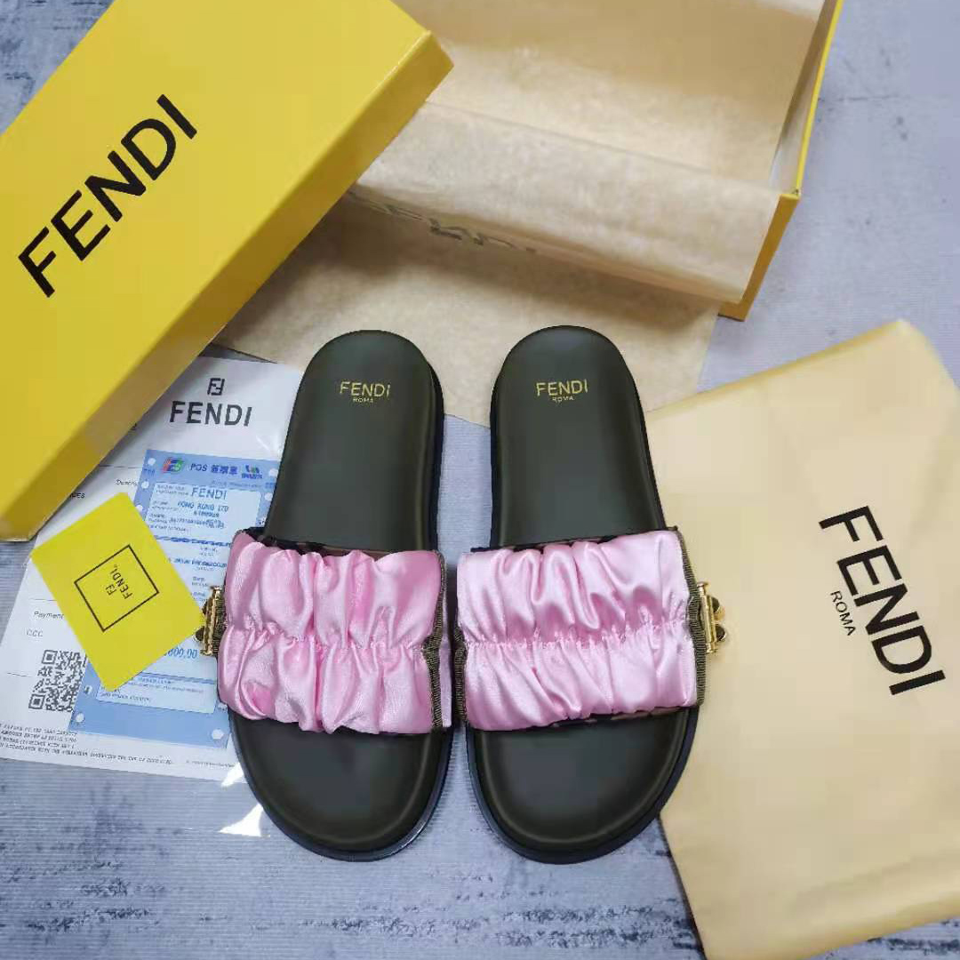 Fendi Fendi Feel Pink Satin Slides - DesignerGu