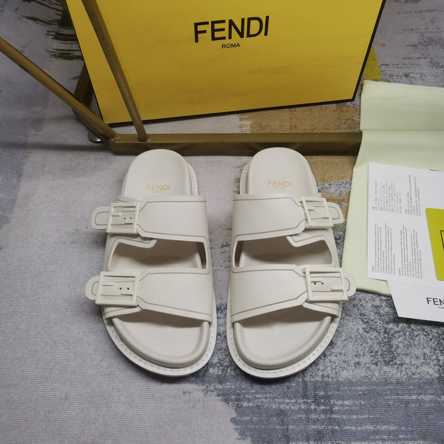 Fendi Feel WhiteFF Fabric Slides - DesignerGu