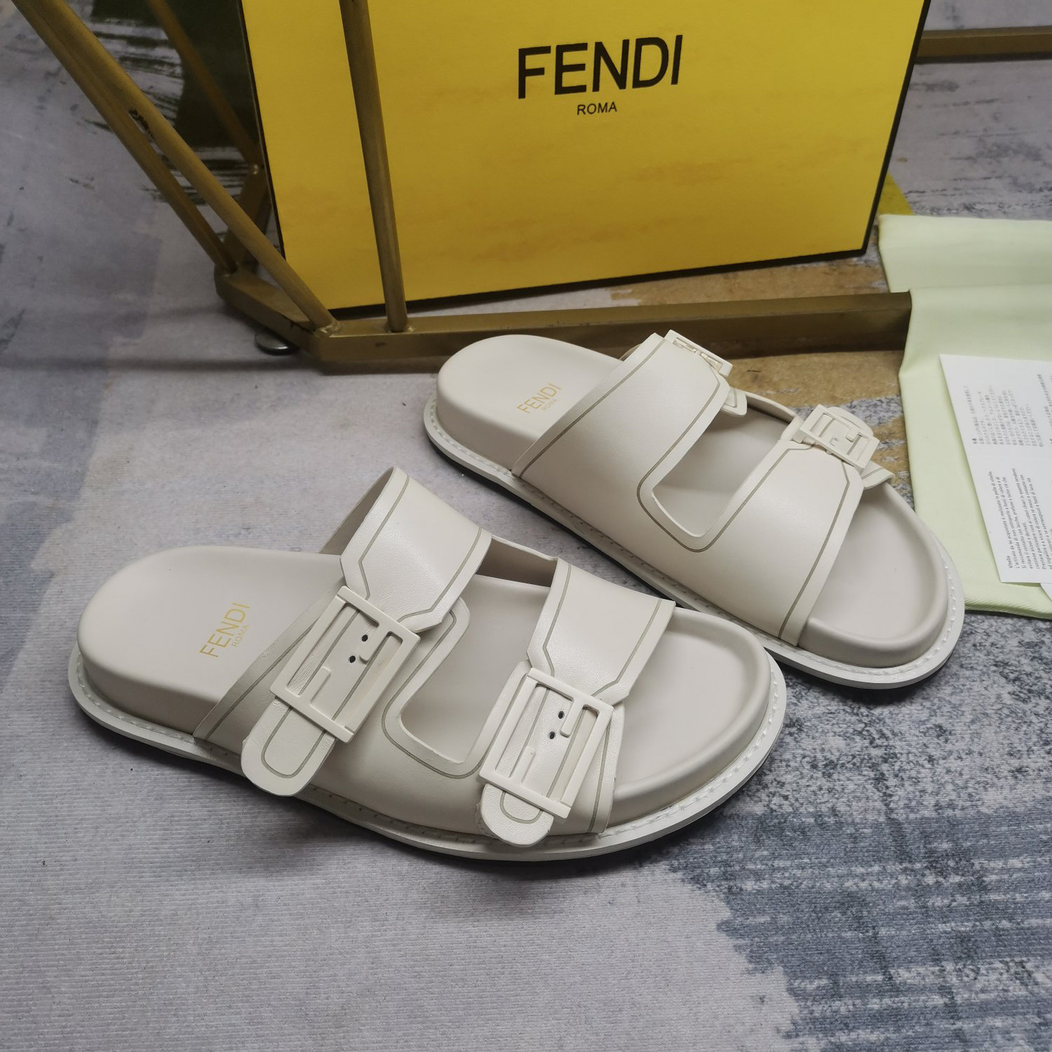 Fendi Feel WhiteFF Fabric Slides - DesignerGu