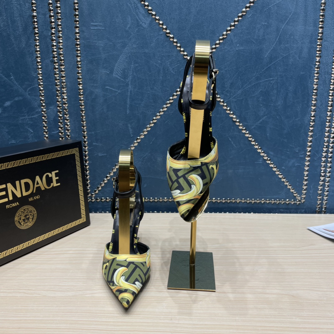 Fendi x Versace Fendace Printed Silk High-Heeled Slingbacks - DesignerGu