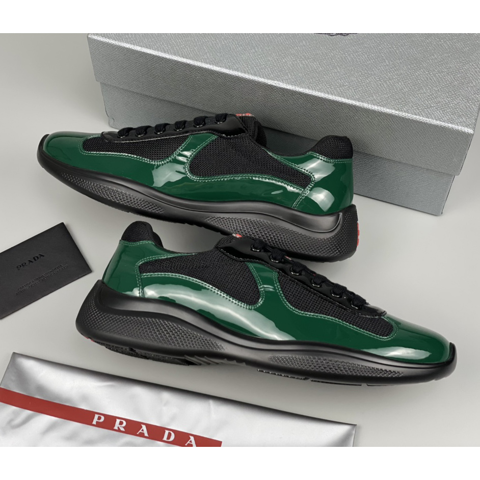 Prada Male America's Cup Sneaker In Bottle Green/Black - DesignerGu