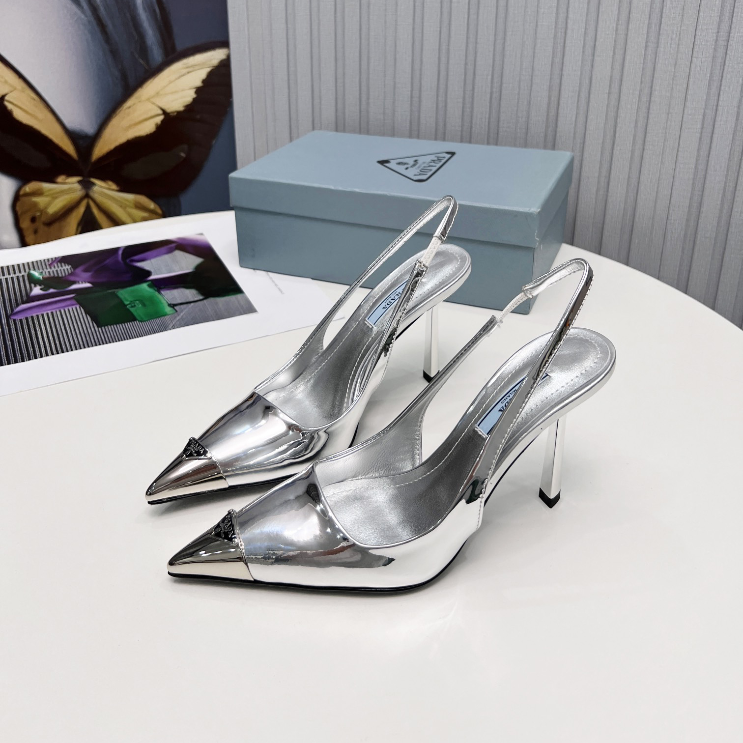 Prada Brushed Leather Slingback Pumps  - DesignerGu