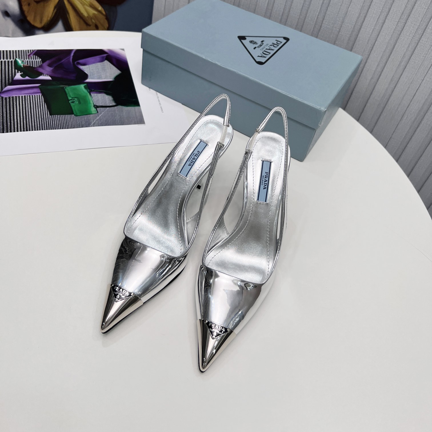 Prada Brushed Leather Slingback Pumps  - DesignerGu