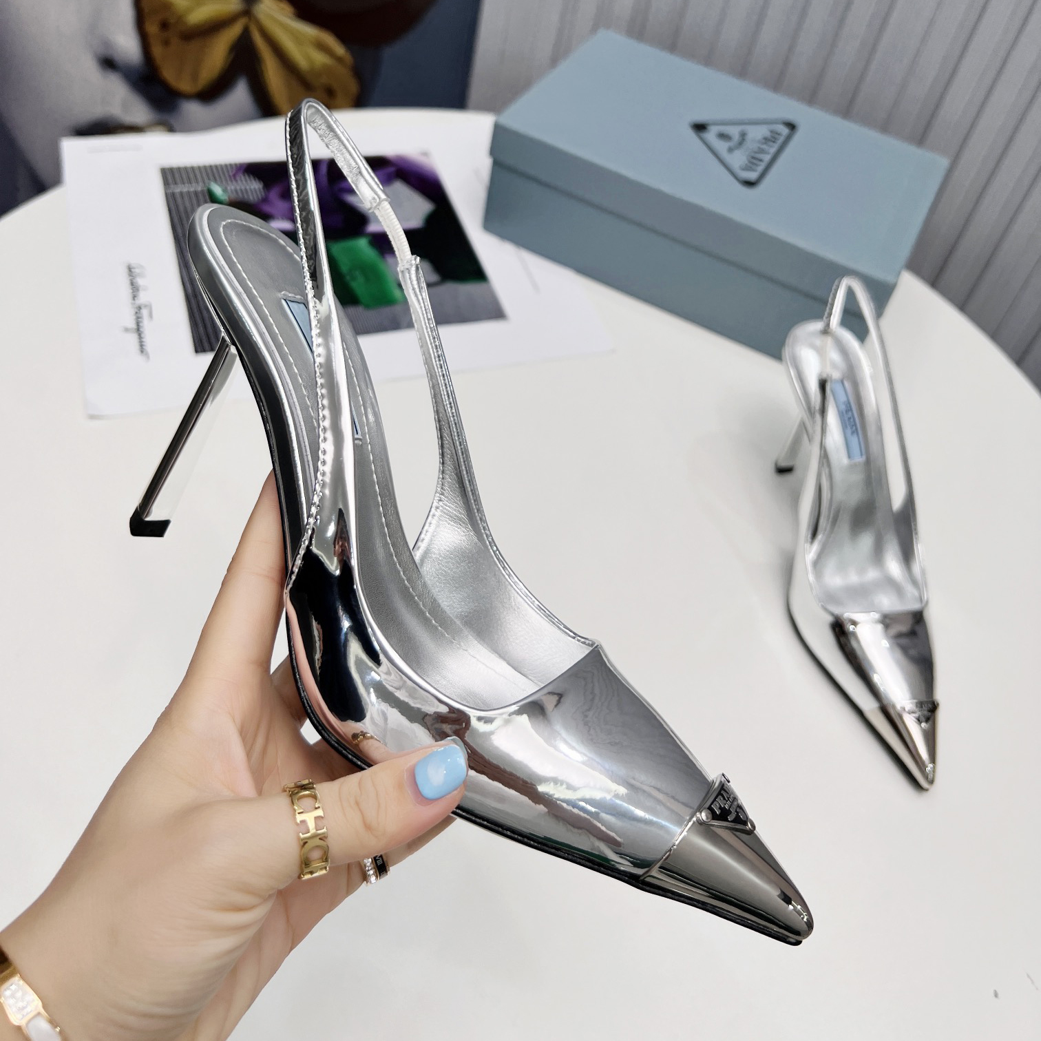 Prada Brushed Leather Slingback Pumps  - DesignerGu