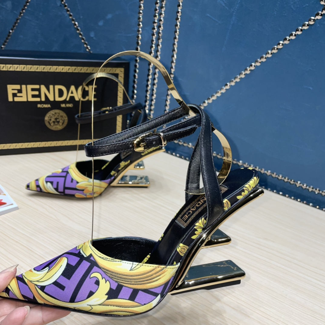 Fendi x Versace Fendace Printed Silk High-Heeled Slingbacks - DesignerGu