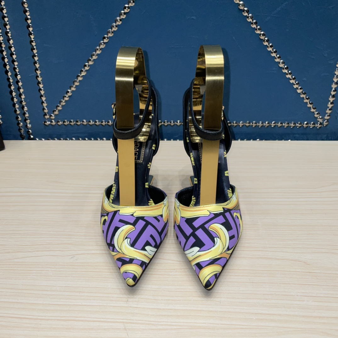 Fendi x Versace Fendace Printed Silk High-Heeled Slingbacks - DesignerGu