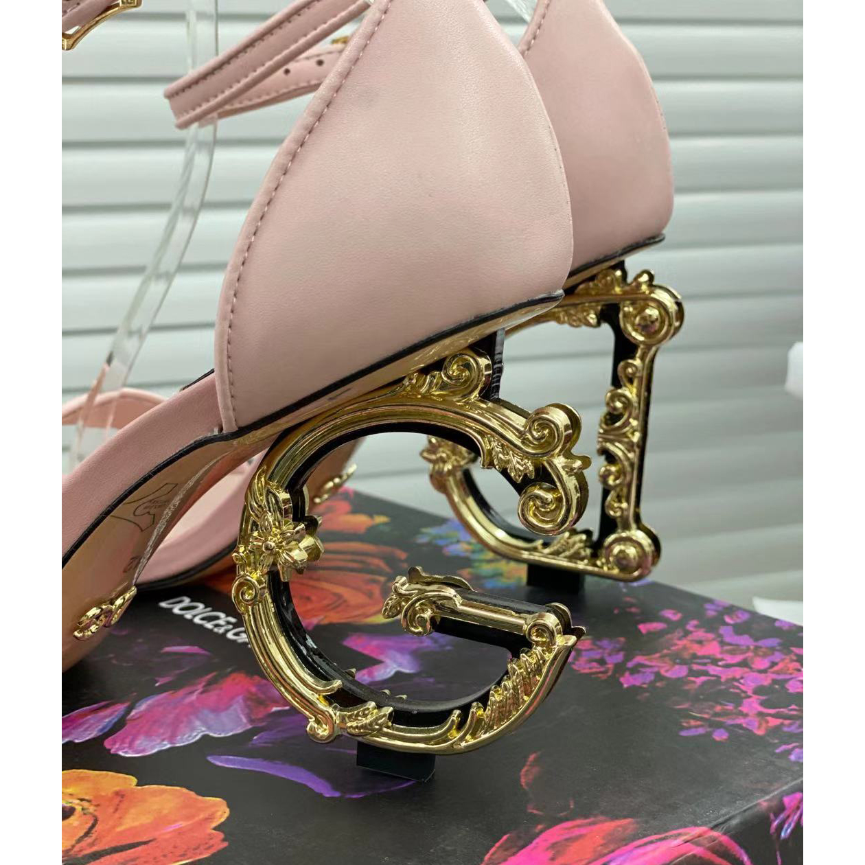 Dolce & Gabbana Nappa Leather Sandals With Baroque DG Heel - DesignerGu