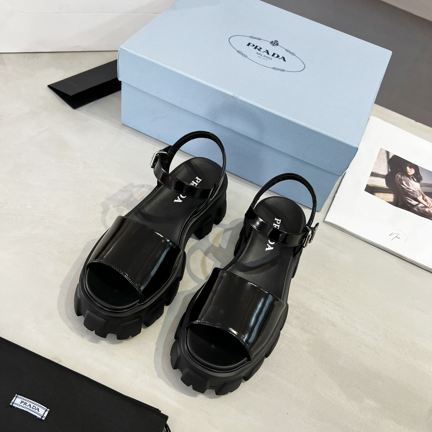 Prada Monolith Brushed Leather Sandals - DesignerGu