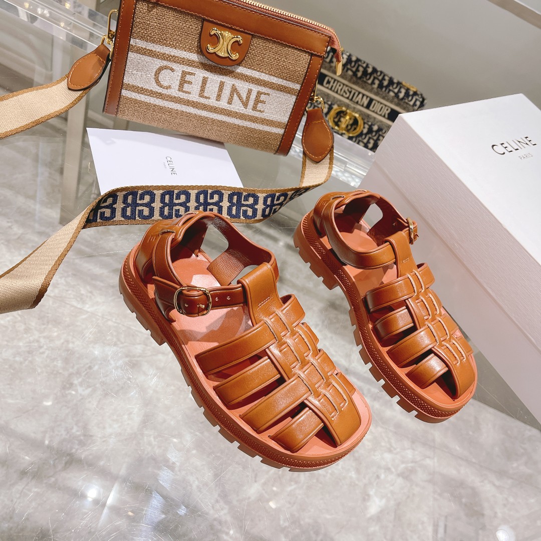 Celine Clea Chunky Sandal  In Calfskin - DesignerGu