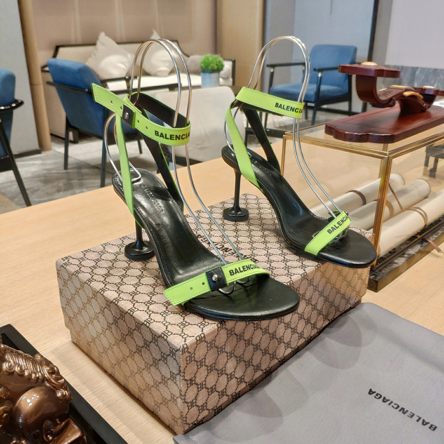 Balenciaga Afterhour 90mm Sandal In Neon Yellow And Black Smooth Calfskin - DesignerGu