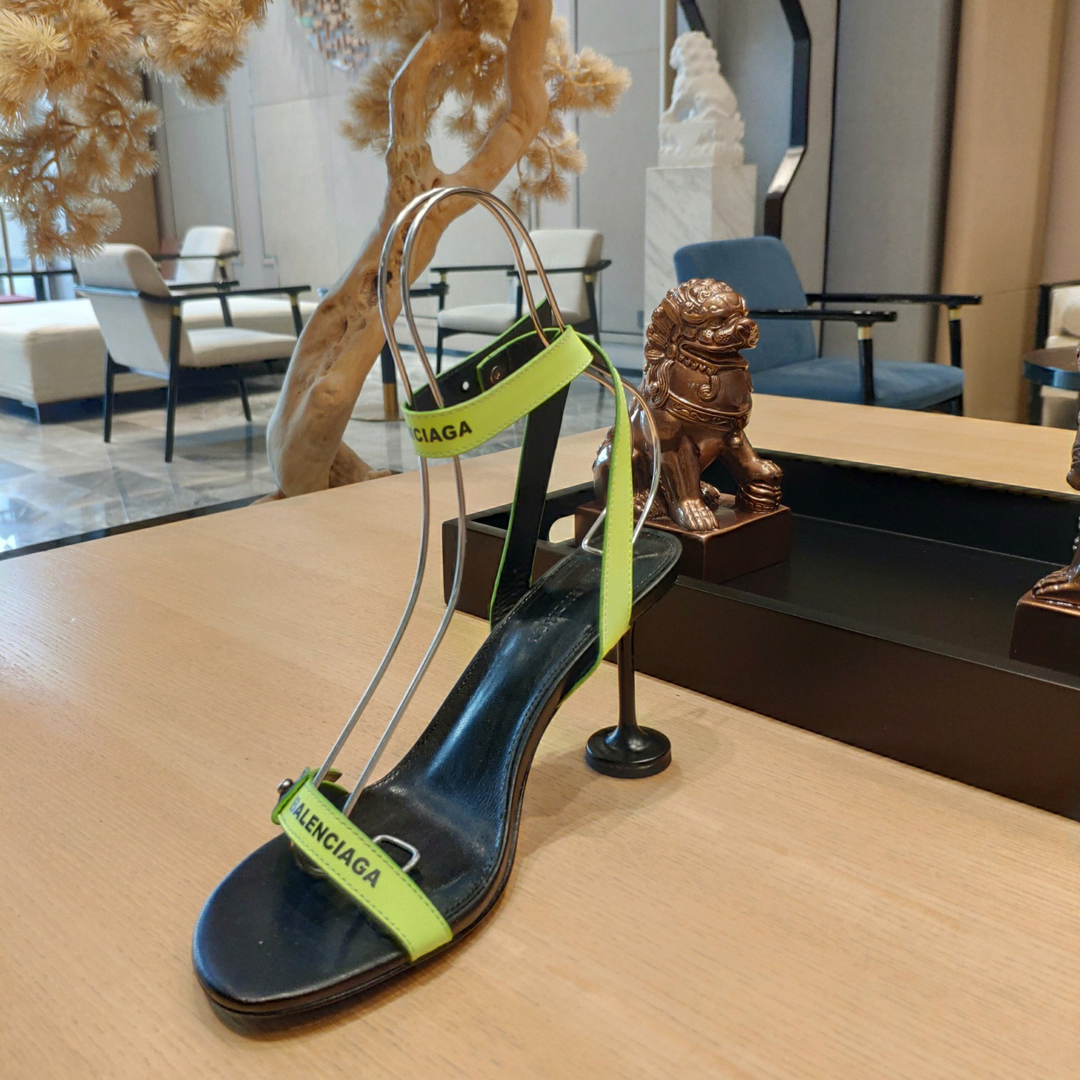 Balenciaga Afterhour 90mm Sandal In Neon Yellow And Black Smooth Calfskin - DesignerGu