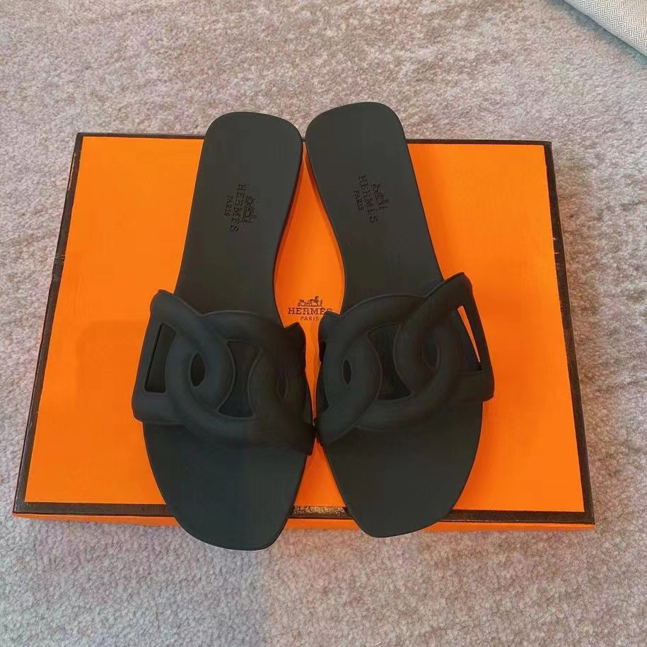 Hermes Rubber Aloha Sandals 37 Black - DesignerGu