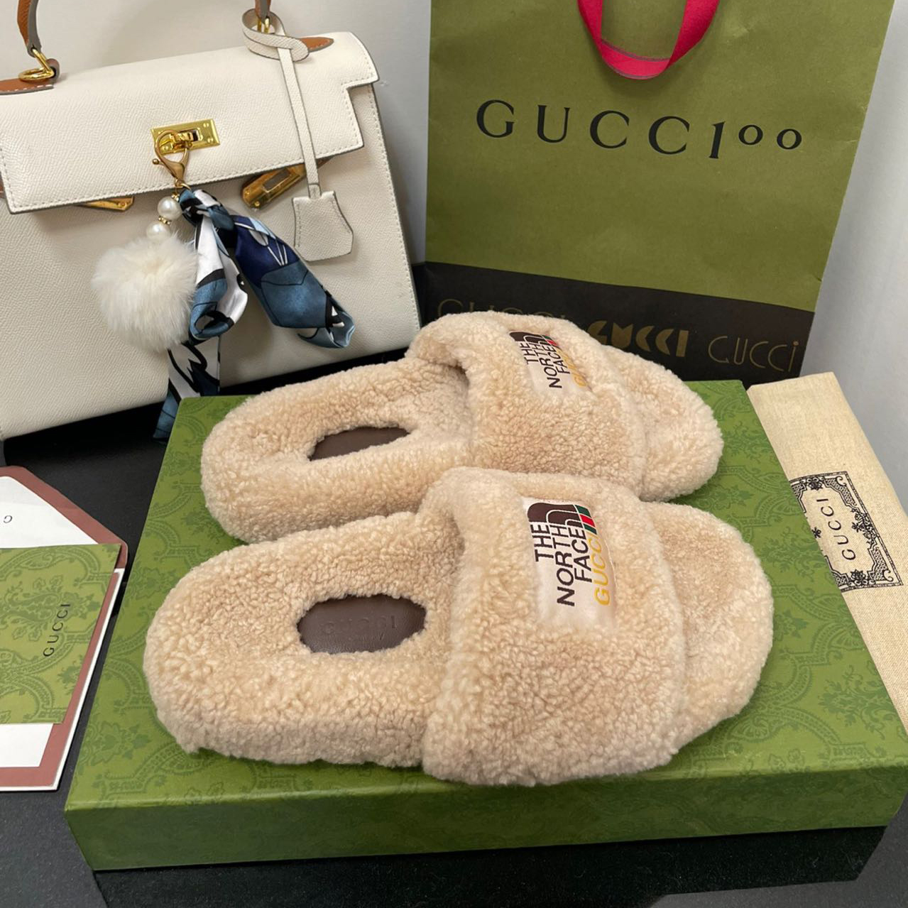 Gucci x The North Face Women's Slide Sandal With Wool - DesignerGu