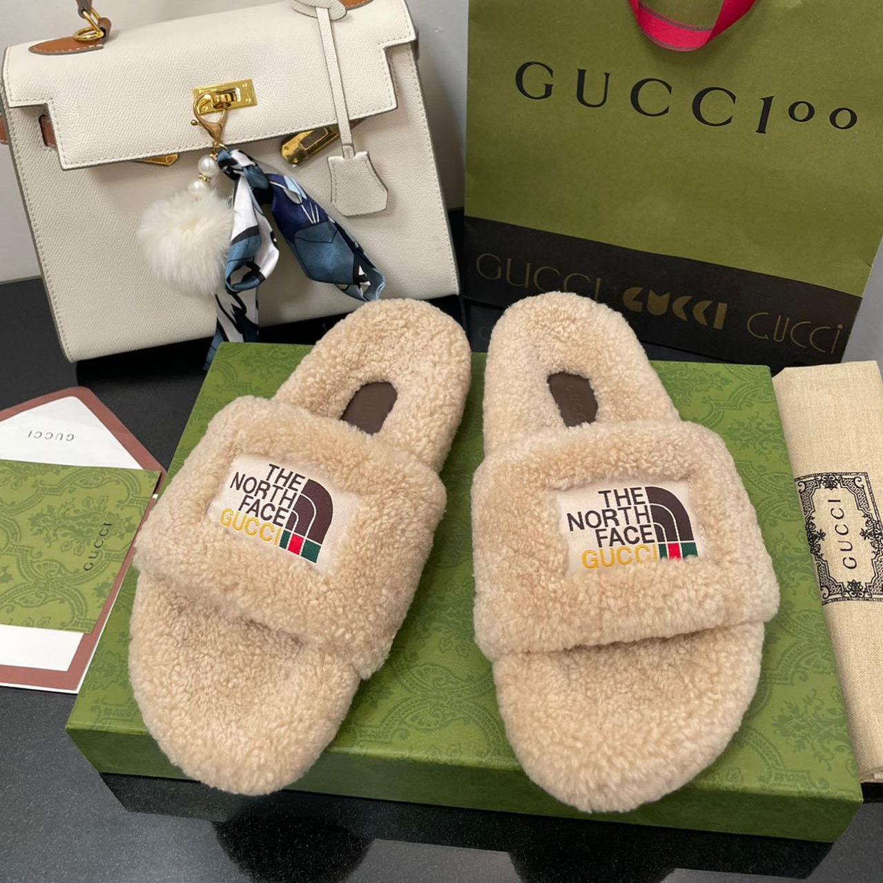 Gucci x The North Face Women's Slide Sandal With Wool - DesignerGu