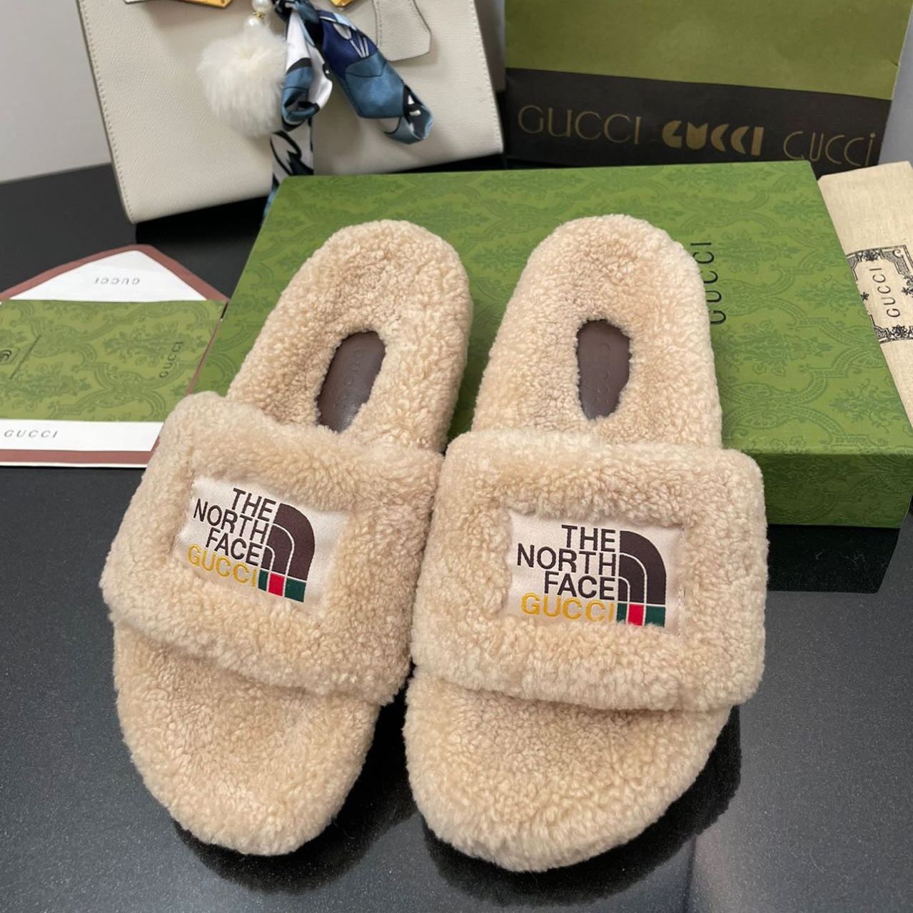 Gucci x The North Face Women's Slide Sandal With Wool - DesignerGu