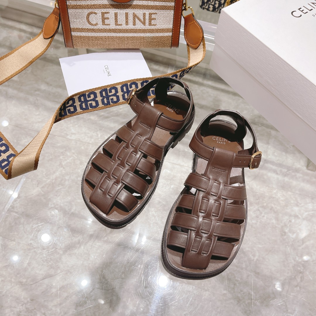 Celine Clea Chunky Sandal  In Calfskin - DesignerGu