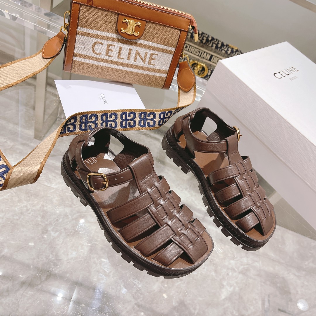 Celine Clea Chunky Sandal  In Calfskin - DesignerGu